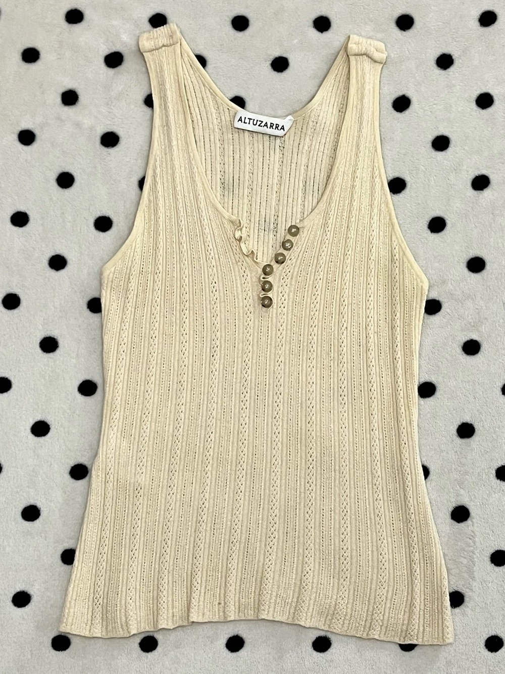 Altuzarra Wool Cashmere Ribbed Henley Knit Tank Top Size XS